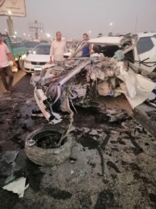 صور.. إصابة 13 شخص في حادث انقلاب سيارة ميكروباص بالقليوبية