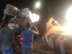 صور - انقلاب سيارة "تريلا" محملة بأعلاف بطريق كفر شكر