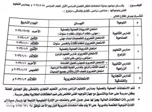 ننشر مواعيد امتحانات النقل لمدارس التعليم الفني بالقليوبية