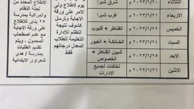 ننشر جدول تظلمات الشهادة الإعدادية بالقليوبية