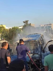 اشتعال حريق في سيارة ميكروباص بمدينة الخانكة