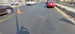 هبوط جزئي محدود في كوبري بنها على الطريق الزراعي (صور)