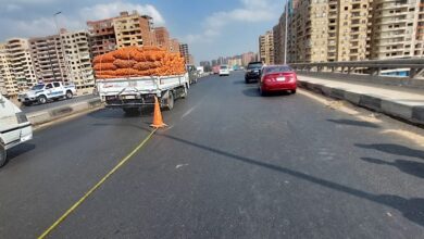 هبوط جزئي محدود في كوبري بنها على الطريق الزراعي (صور)