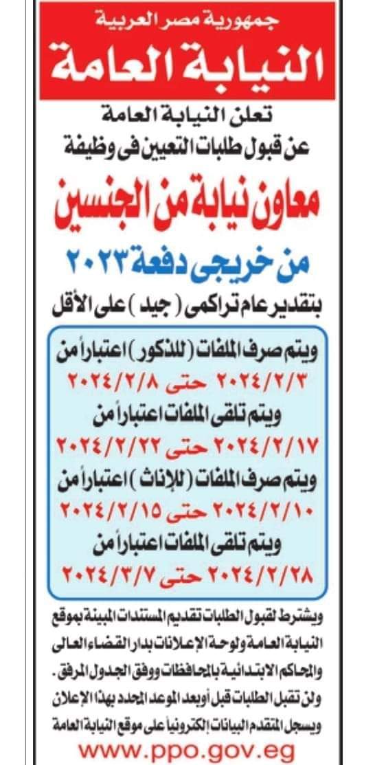 وظائف جديدة بالنيابة العامة.. تعرف علي الشروط وظائف جديدة بالنيابة العامة.. تعرف علي الشروط