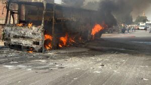 تفحم ميني باص على الطريق الزراعي "بنها - المنصورة" دون إصابات (صور)