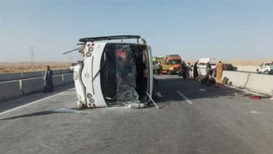 مصرع شخص وإصابة 9 أخرين في انقلاب سيارة ميكروباص بالطريق الزراعي بالقليوبية