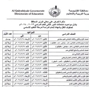محافظ القليوبية يعتمد مواعيد امتحانات الدور الثاني