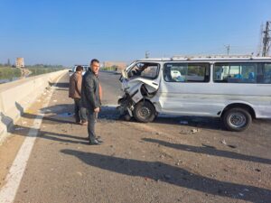 إصابة 9 أشخاص في حادث تصادم بالقليوبية (صور)