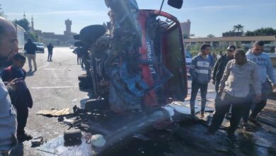 مصرع 4 أشخاص وإصابة آخر في حادث تصادم مروع على طريق بنها كفر شكر