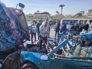 مصرع 4 أشخاص وإصابة آخر في حادث تصادم مروع على طريق بنها كفر شكر