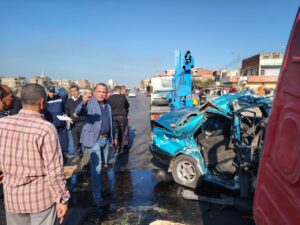 مصرع 4 أشخاص وإصابة آخر في حادث تصادم مروع على طريق بنها كفر شكر
