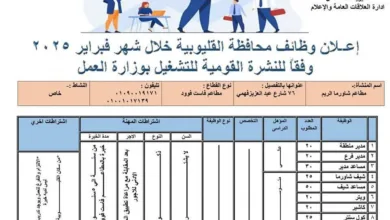 توفير 342 فرصة عمل داخل 9 شركات بالقليوبية توفير 342 فرصة عمل داخل 9 شركات بالقليوبية