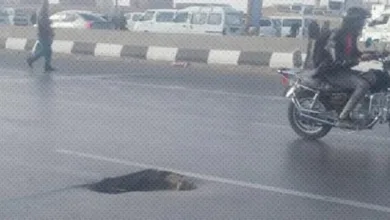 هبوط أرضي بالطريق الدائري بالقرب من نزلة قليوب - صور