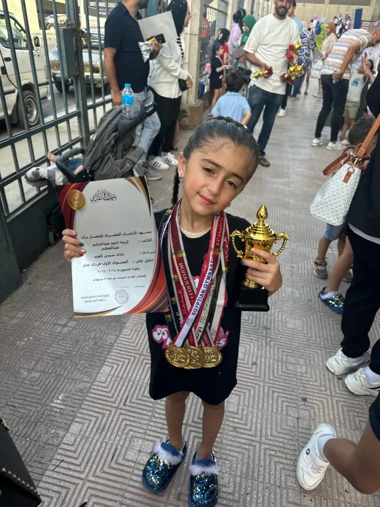 ذهبية مستحقة بشبان بنها للبطلة الصغيرة كرمة عبد الحكيم في بطولة الجمباز الفني