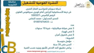 مديرية العمل بالقليوبية تعلن عن وظائف جديدة ضمن النشرة القومية للتشغيل