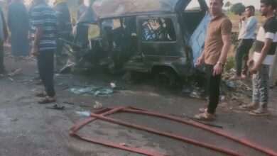 حادث مأساوي بطريق سندبيس بالقليوبية.. مصرع شخصين في تصادم مروع واحتراق سيارة بالكامل