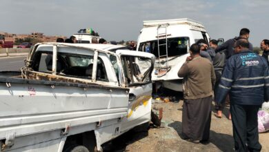 تصادم ميكروباص ونقل بالطريق الحر ببنها يُسفر عن إصابة 5 أشخاص بالقليوبية