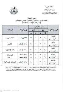 اعتماد رسمي لجداول امتحانات القليوبية.. وانطلاق ماراثون نهاية العام مطلع الشهر المقبل