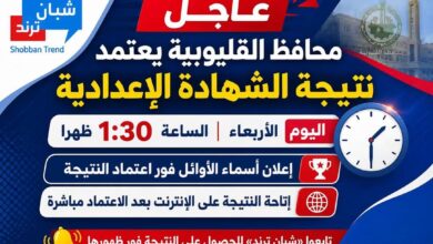 بعد ساعات.. محافظ القليوبية يعتمد نتيجة الشهادة الإعدادية وإعلان نسبة النجاح وأسماء الأوائل