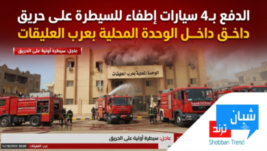 الدفع بـ4 سيارات إطفاء للسيطرة على حريق داخل الوحدة المحلية بعرب العليقات