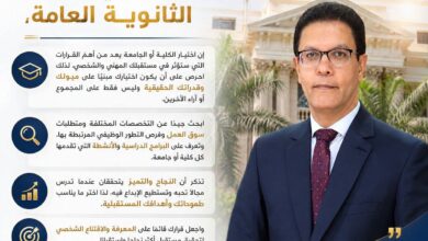 رئيس جامعة بنها يوجه رسالة لطلاب الثانوية العامة: اختاروا تخصصكم وفق ميولكم وقدراتكم وليس المجموع فقط