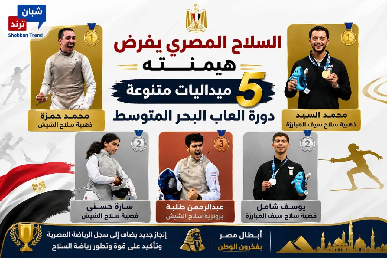 هيمنة مصرية في السلاح.. الفراعنة يتصدرون منافسات ألعاب البحر المتوسط بـ5 ميداليات متنوعة