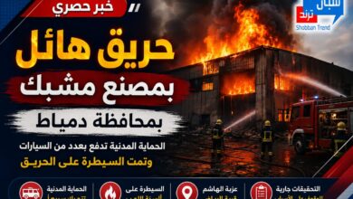 حريق هائل يندلع داخل مصنع للمشبك بدمياط.. والحماية المدنية تتدخل للسيطرة على النيران