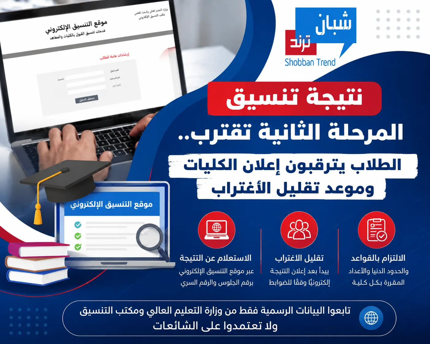 نتيجة تنسيق المرحلة الثانية تقترب.. الطلاب يترقبون إعلان الكليات وموعد تقليل الاغتراب نتيجة تنسيق المرحلة الثانية تقترب.. الطلاب يترقبون إعلان الكليات وموعد تقليل الاغتراب