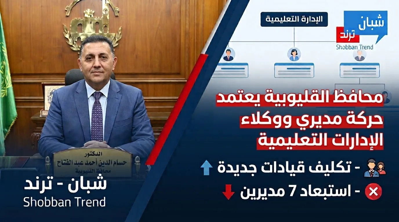محافظ القليوبية يعتمد حركة مديري ووكلاء الإدارات التعليمية.. تكليف قيادات جديدة واستبعاد 7 مديرين