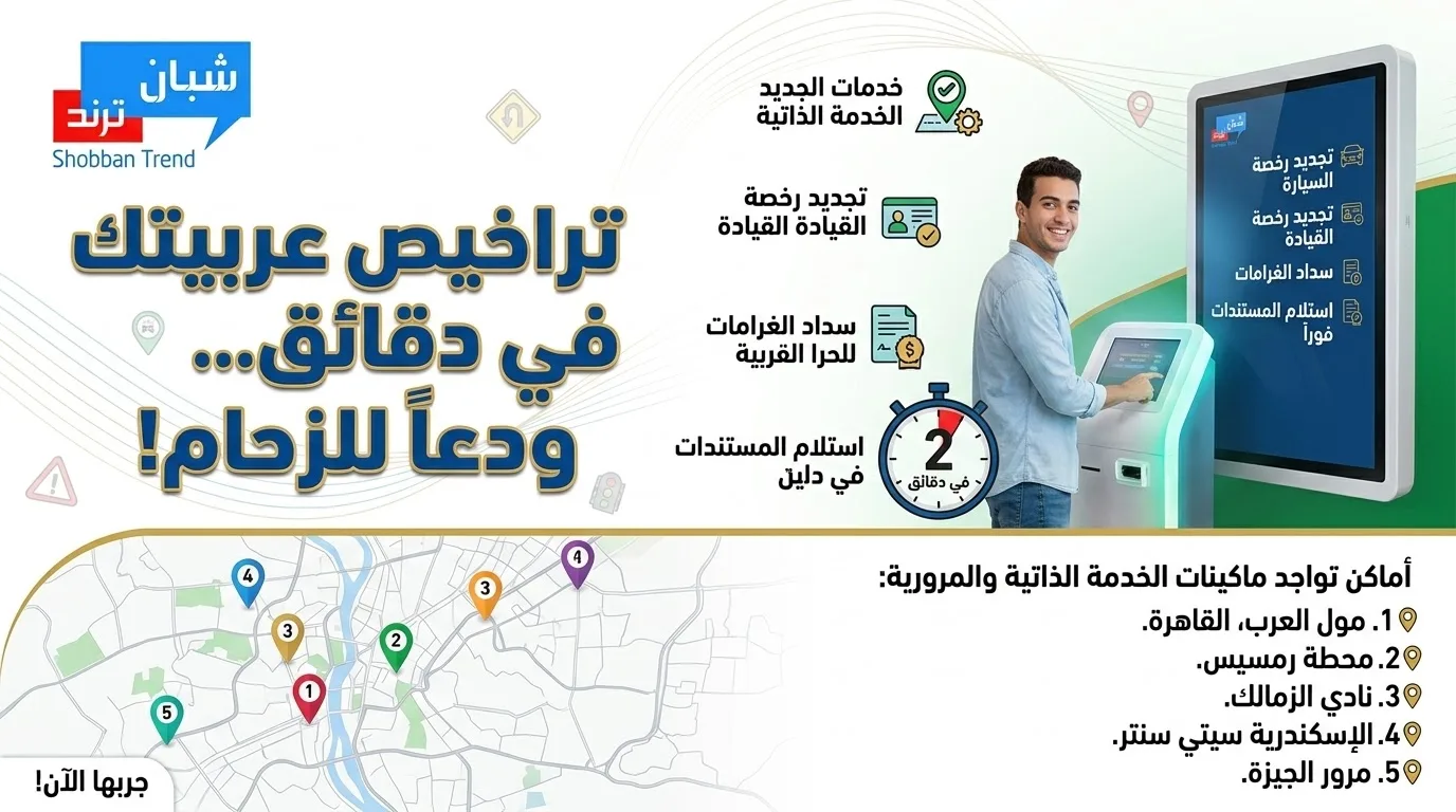 تراخيص عربيتك في دقائق.. خدمات جديدة لماكينات الخدمة الذاتية المرورية وأماكن تواجدها