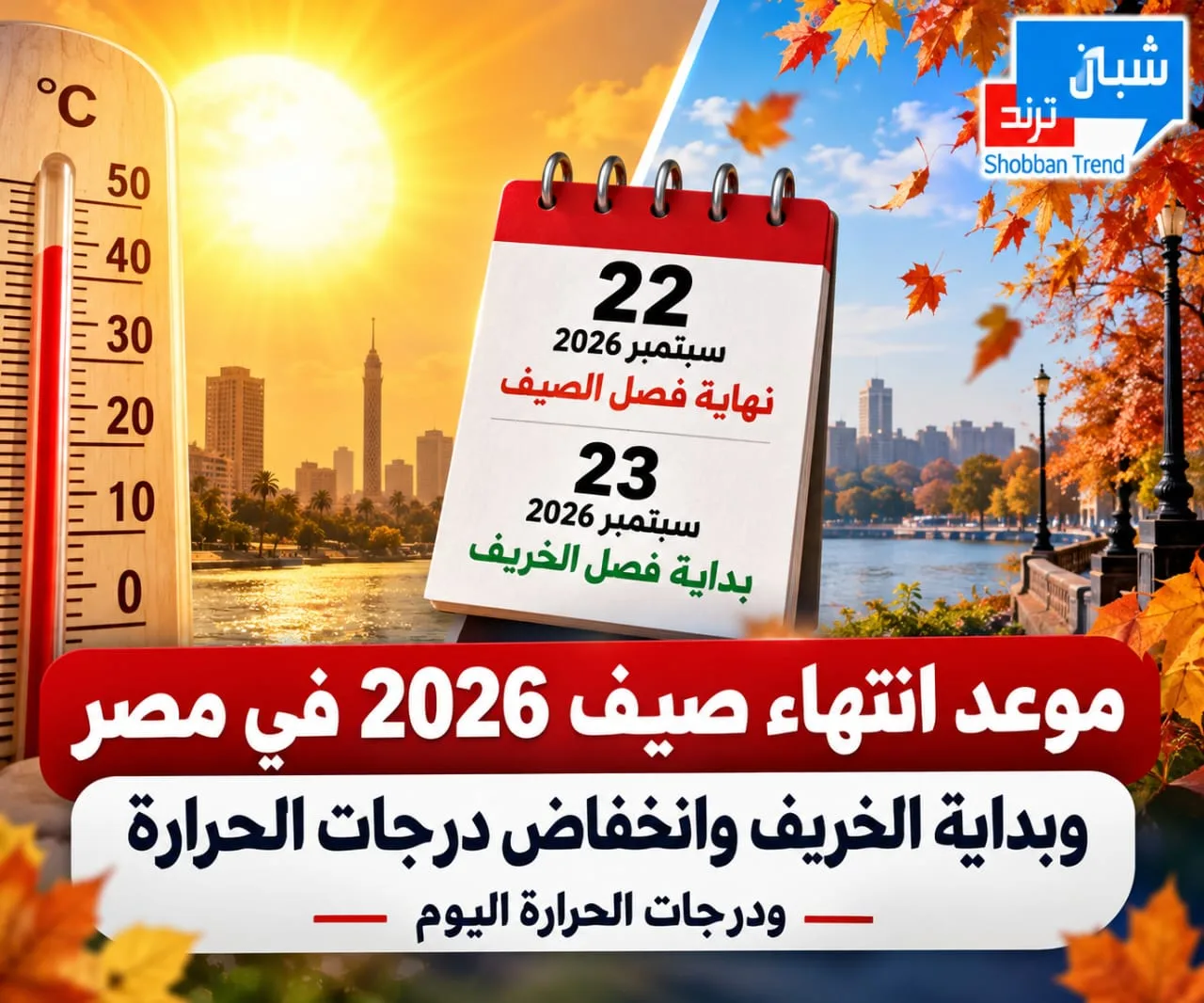 موعد انتهاء صيف 2026 في مصر وبداية الخريف.. متى تنخفض درجات الحرارة؟ موعد انتهاء صيف 2026 في مصر وبداية الخريف.. متى تنخفض درجات الحرارة؟