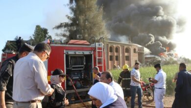 محافظ القليوبية يتابع حريق مخزن مواد كيماوية بسنديون.. وإصابة شخص