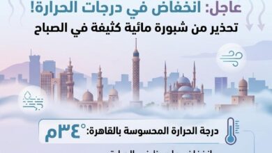 انخفاض درجات الحرارة وشبورة مائية والمحسوسة بالقاهرة 34 درجة انخفاض درجات الحرارة وشبورة مائية والمحسوسة بالقاهرة 34 درجة