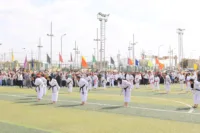 رئيس جامعة بنها يشهد إحتفالية بدء العام الدراسي الجديد والسلام الوطنى بملاعب الجامعة