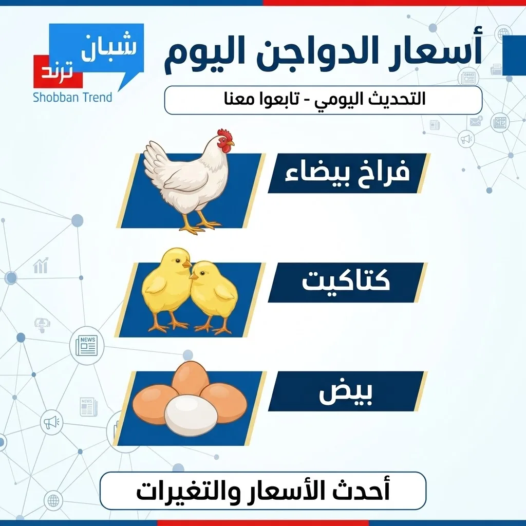 أسعار الدواجن اليوم الثلاثاء 20 أكتوبر 2026 في مصر.. تراجع الفراخ البيضاء والساسو في الأسواق أسعار الدواجن اليوم الثلاثاء 20 أكتوبر 2026 في مصر.. تراجع الفراخ البيضاء والساسو في الأسواق