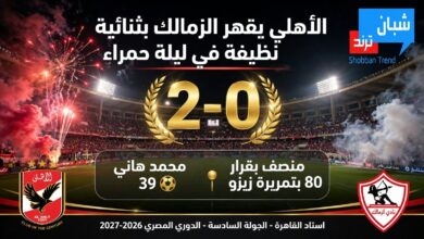 الأهلي يقهر الزمالك بثنائية نظيفة في ليلة حمراء.. المارد الأحمر يشعل أفراح جماهيره في قمة الدوري المصري