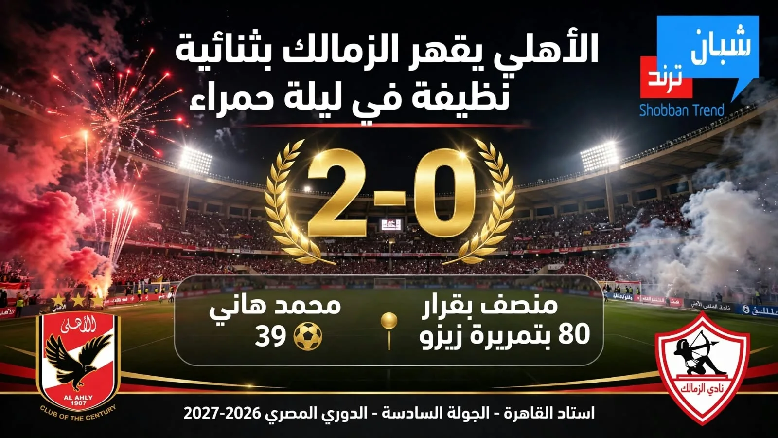 الأهلي يقهر الزمالك بثنائية نظيفة في ليلة حمراء.. المارد الأحمر يشعل أفراح جماهيره في قمة الدوري المصري