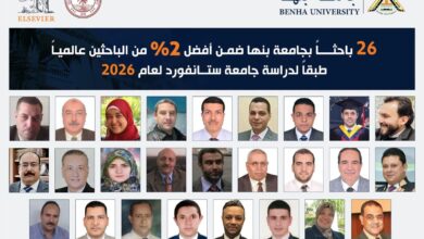 جامعة بنها تحقق إنجازًا دوليًا.. 26 باحثًا ضمن أفضل 2% من علماء العالم لعام 2026