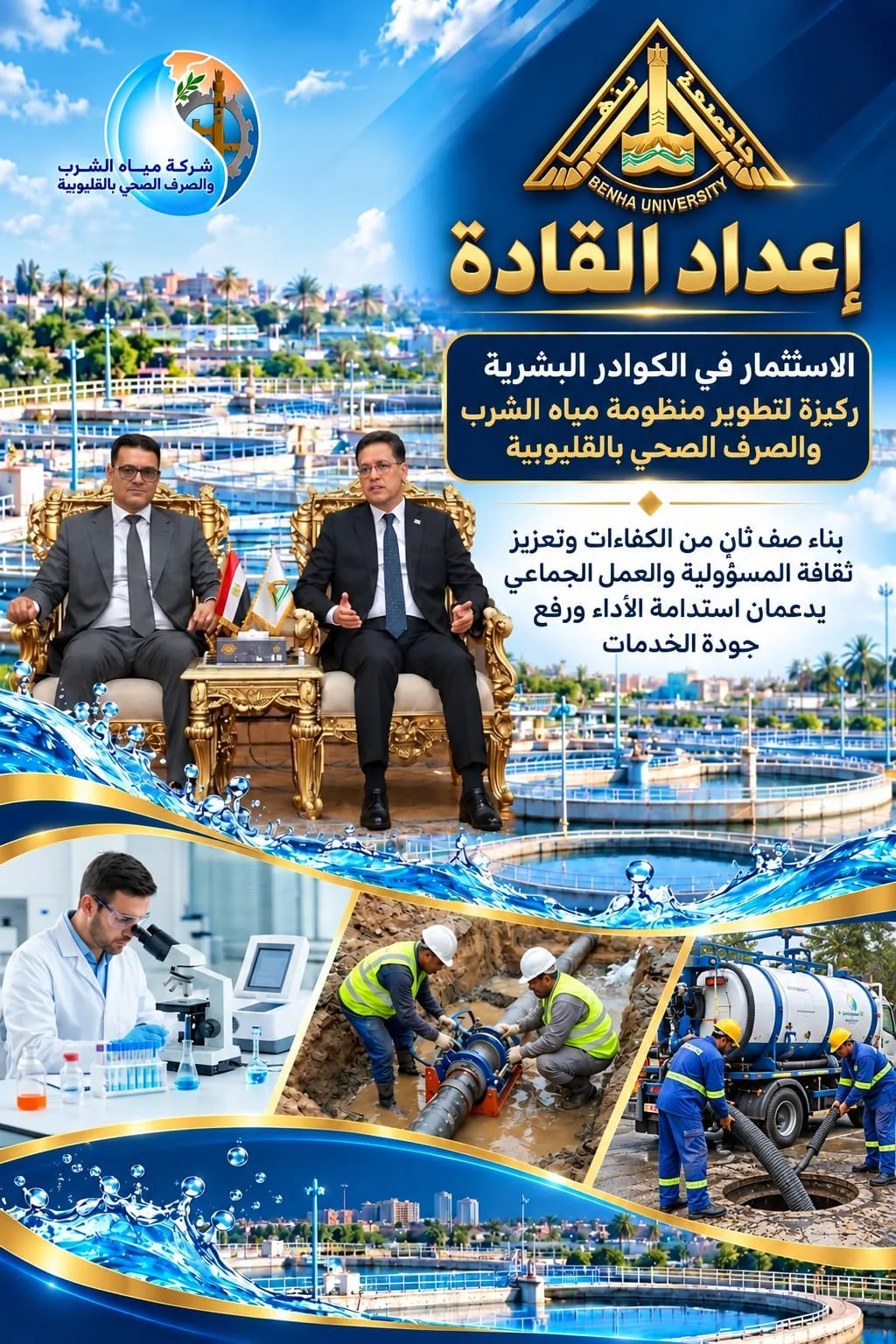 مياه القليوبية تؤهل 20 من كوادرها الشابة والقيادية ببرامج الماجستير والدكتوراه المهنية بالتعاون مع جامعة بنها