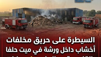السيطرة على حريق مخلفات أخشاب داخل ورشة بميت حلفا في القليوبية.. والدفع بـ4 سيارات إطفاء